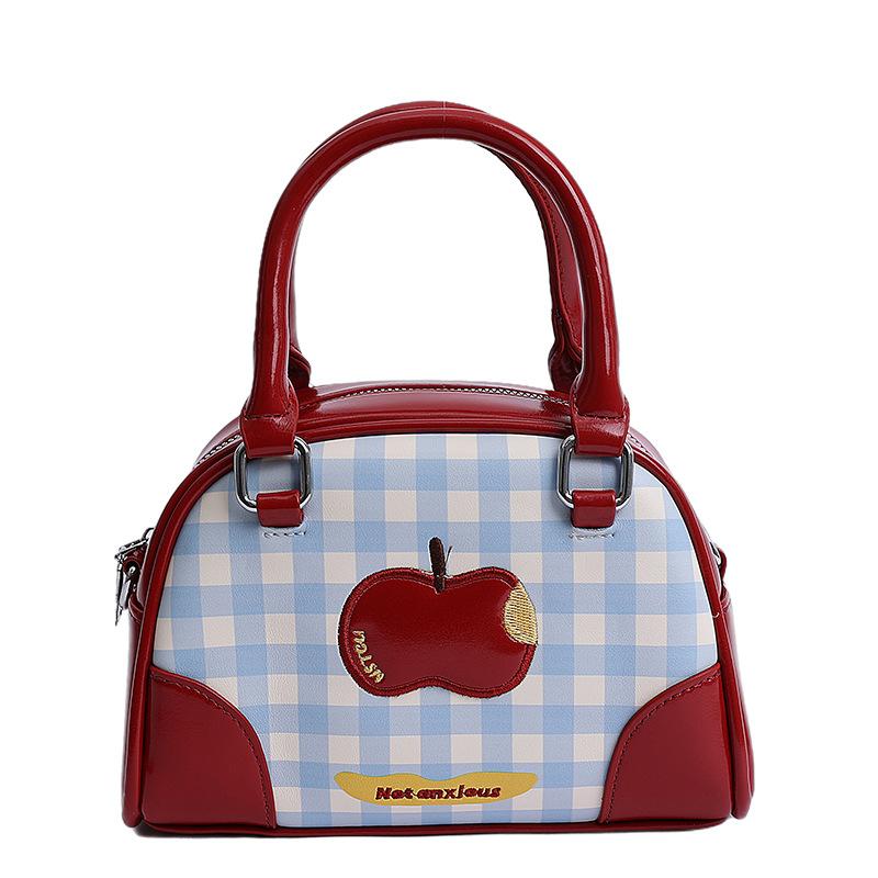 Cute Apple Handbag Bag 2025 New Large-capacity Versatile Class Commuter Backpack Plaid Small Square Bag