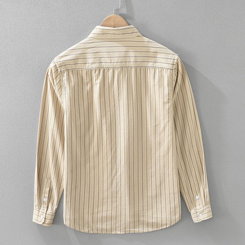 Spring and Autumn Japanese Retro Artistic Striped Printed Long-Sleeved Shirt Men's Corduroy Loose Casual Shirt New Style