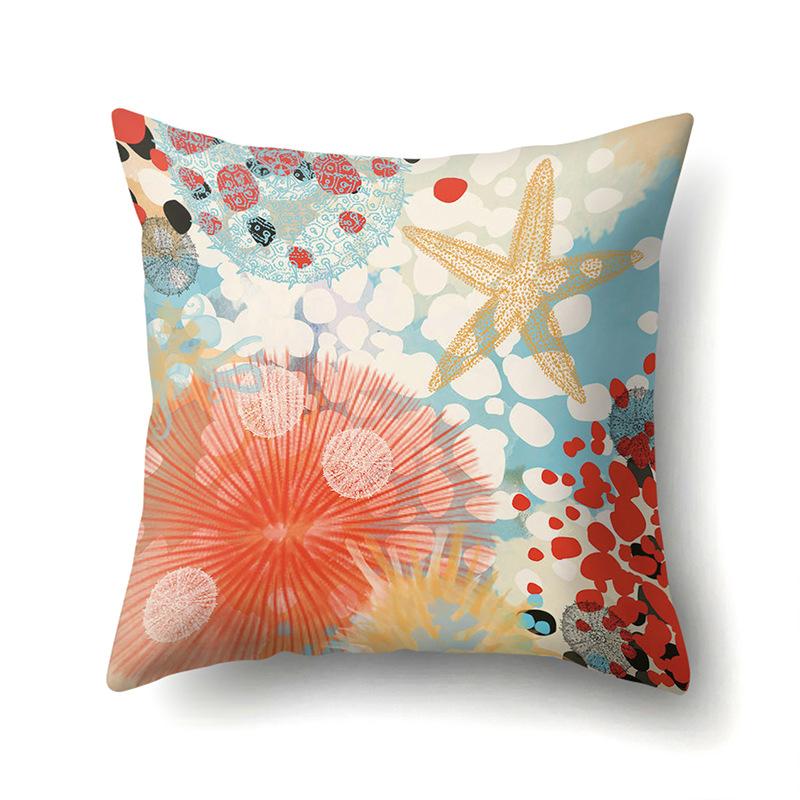 Polyester Pillowcase Peach Leather Velvet Cushion Cover Marine Life Seahorse Octopus Printed Pillow Bedside Cushion Cover