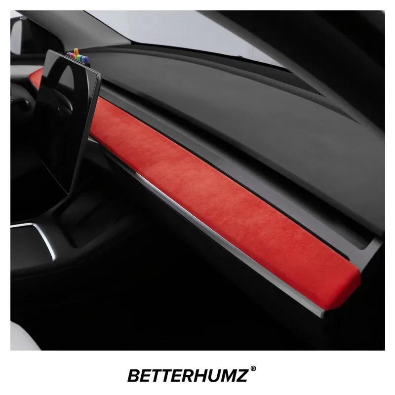 Betterhumz For Tesla Model 3 Y     Car Dashboard Trim Sticker Door Panel Made of Alcantara Tuning Accessories