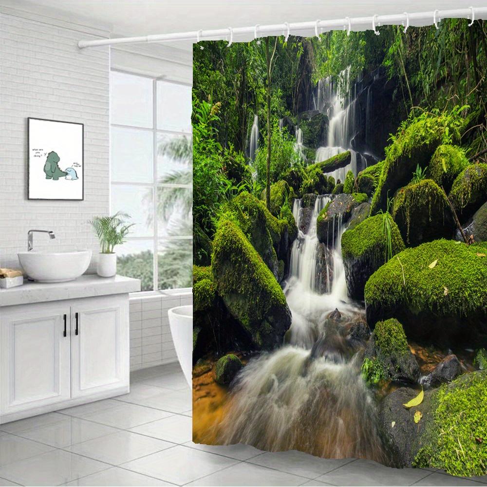Waterproof Shower Curtain Featuring Lush Tropical Rainforest Waterfall for a Serene and Natural Bathroom Atmosphere
