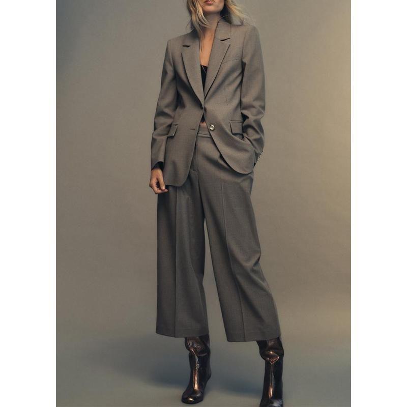 Autumn and Winter New Women clothes Houndstooth Blazers 9320565 High Waist Casual Wide Leg Pants 9316565