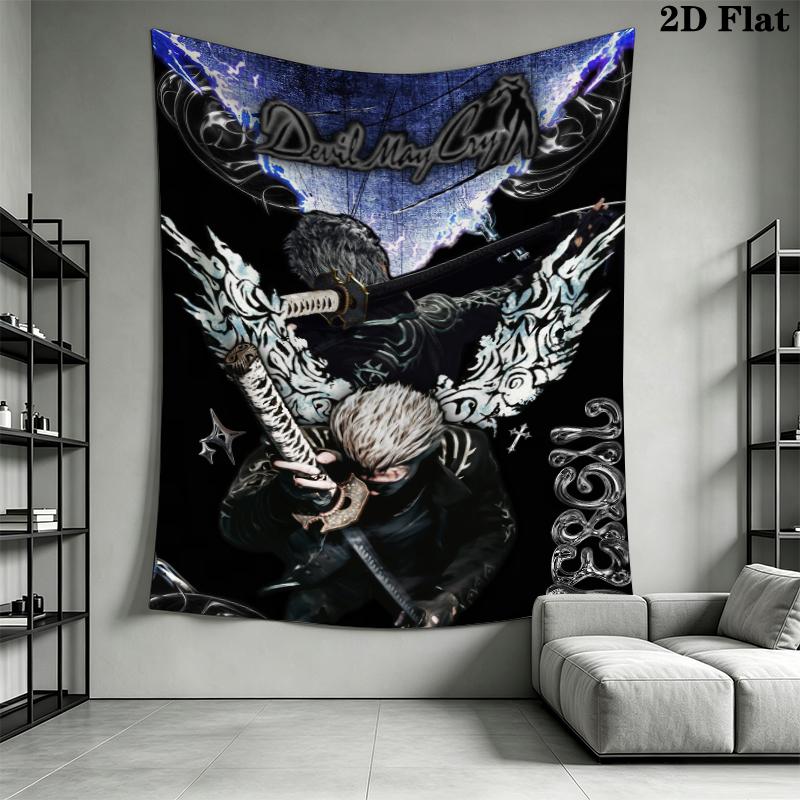 Devil May Cry Wall Tapestry Aesthetic Wall Hanging Printed Fabric Blanket Decorative Tapestries for Bedroom Living Room Home Decor