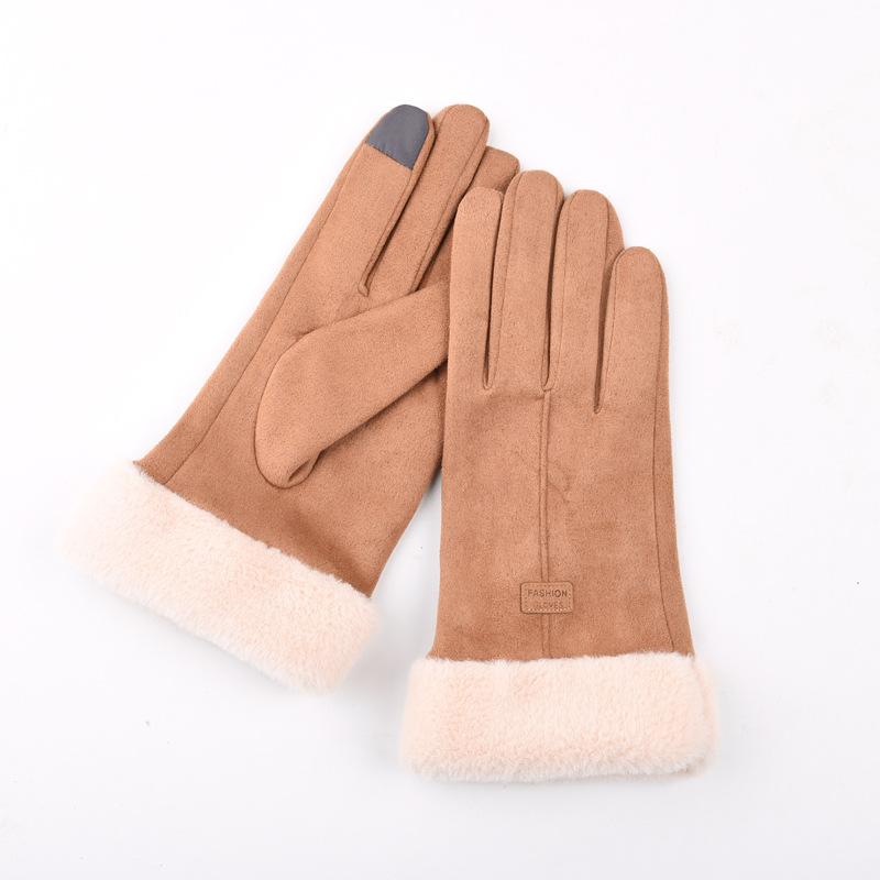 Winter gloves women's warm fleece thickened cute non-slip, windproof and cold-proof cycling electric car gloves