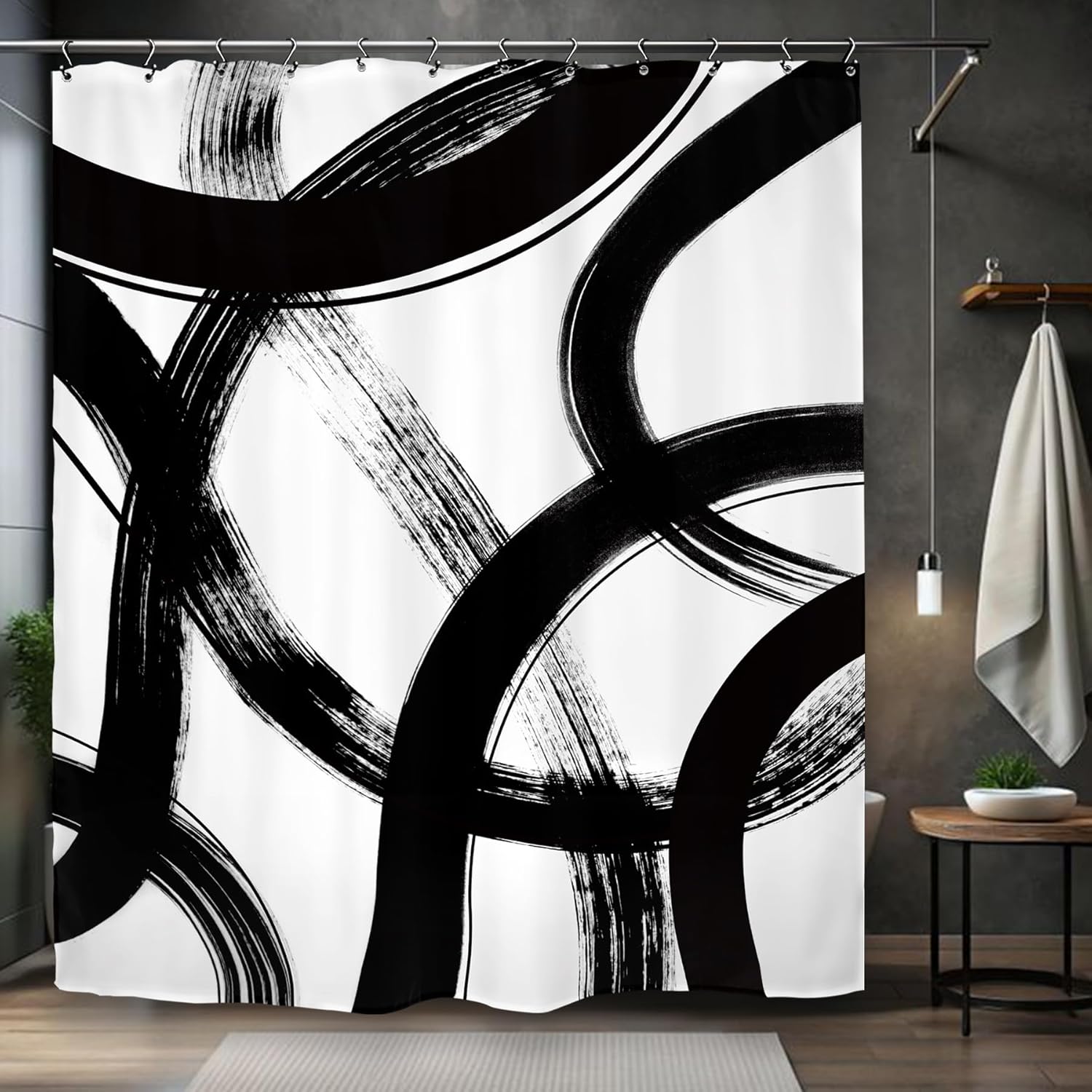 

Modern Abstract Black White Brush Stroke Shower Curtain 72X72 Inches Minimalist Art Design Bathroom Decor For Home W60H190(CM)-1 Pcs