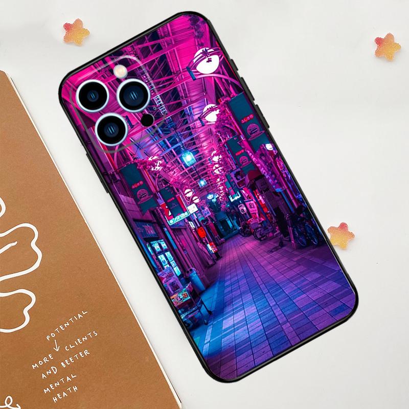 Japanese Night City Aesthetic Phone Case For iPhone 17 Pro Max 14 11 15 16 Pro Max 13 12 mini 16 Plus 16e 17 Air Funda