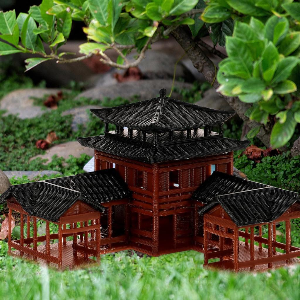 B0D5DC8MHG Miniature Japanese Statue - Hand Crafted Plastic Fish Tank Decor, Asian Garden Ornament, Ancient Architecture Model for Home, Office, and