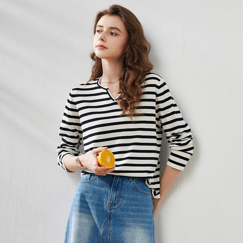 Women's Lyocell Blend Striped Long Sleeve Knit Top