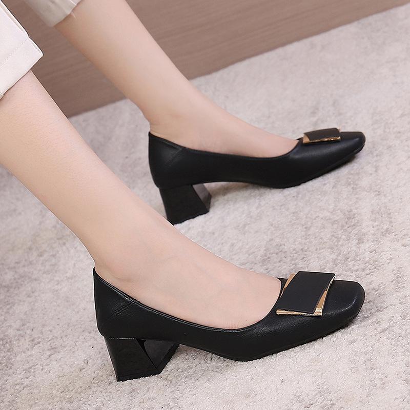 French square head low-heeled single shoes women's one-pedal commuter work high-heeled shoes women's casual versatile thick-heeled women's shoes