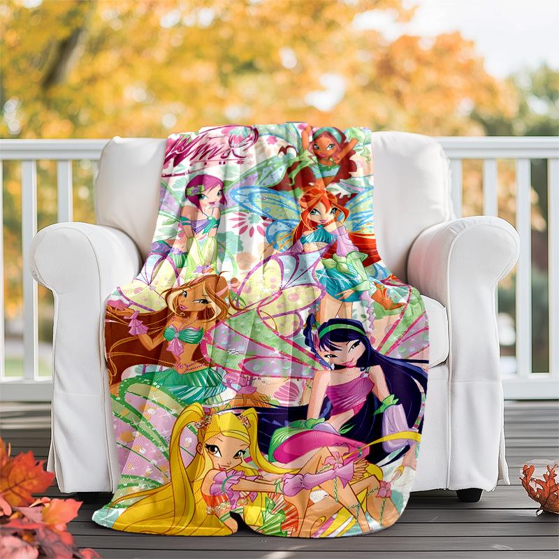 1pc W-Winx Club Theme Blanket - Digital Print, Polyester, Cozy for All Seasons, Perfect for Outdoor, and Travel