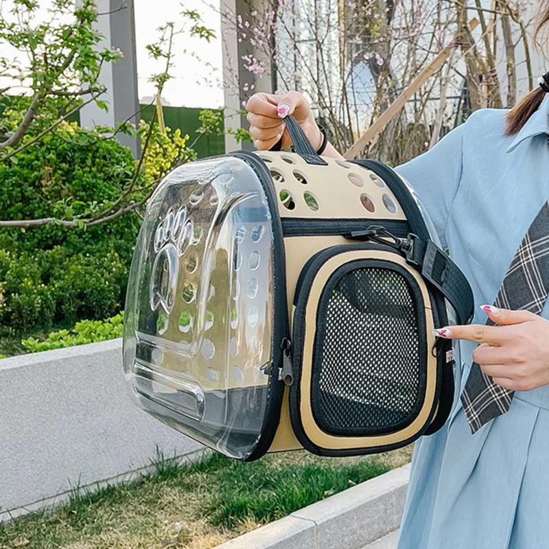 Tragbare faltbare Haustiertransporttasche Transparente Umhängetasche für Katzen und Hunde Kleine Haustier-Reise-Umhängetasche mit atmungsaktivem Netz