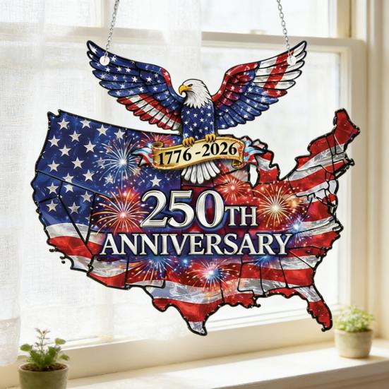 USA 250th Anniversary Suncatcher 1776-2026 Acrylic Window Hanging Ornament American Eagle Patriotic Sun Catcher Memorial Gift