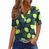 Women's Casual Fruit Printed V-Neck Short Sleeve Decorative Button T-Shirt Top