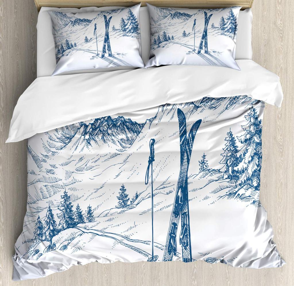 Snow Christmas Duvet Cover Set, Decorative 3 Piece Bedding Set With 2 Pillow Shams, Single King Queen Twin Size Bed Collection