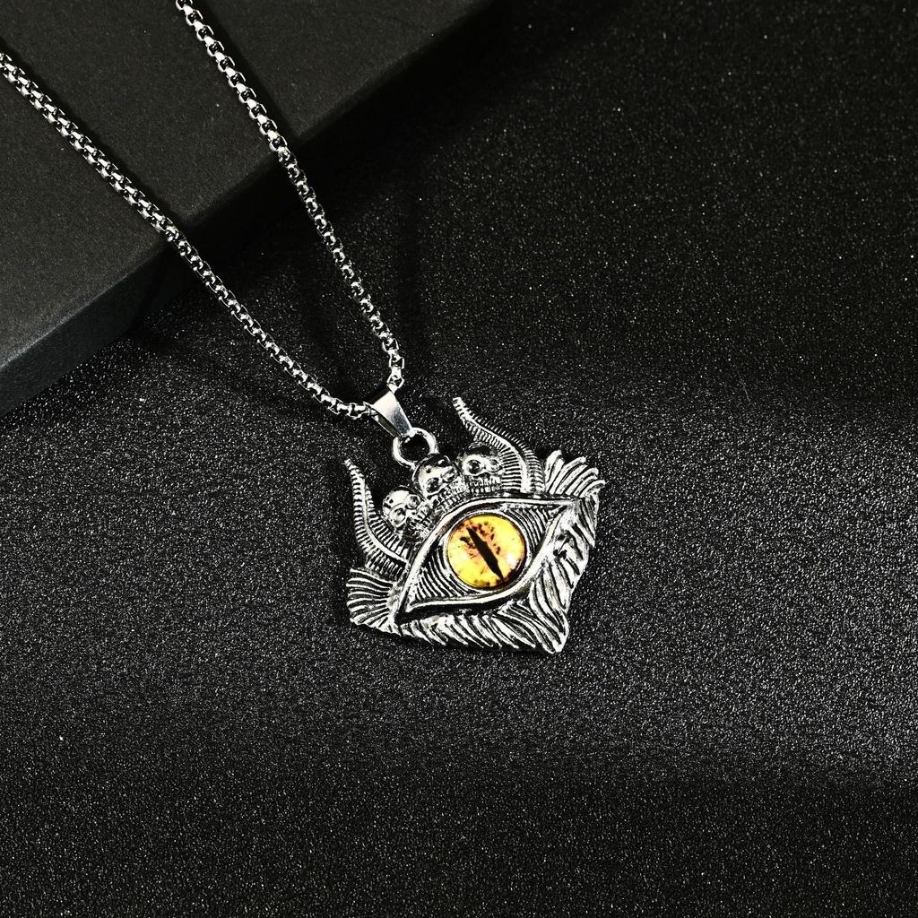 Unique Retro Punk Horn Eye Stainless Steel Necklace Pendant