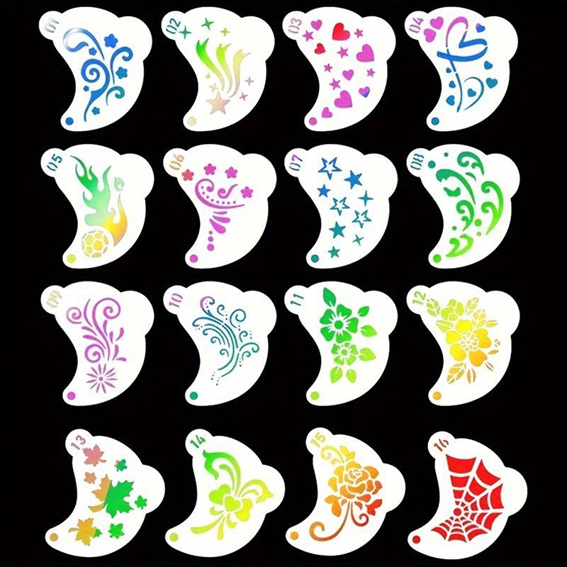 16Pcs Face Painting Tattoo Stencil Diy Hand Drawn Spray Painting Eyebrow Tattoo Template Dance Party Makeup Tools Beauty Sticker