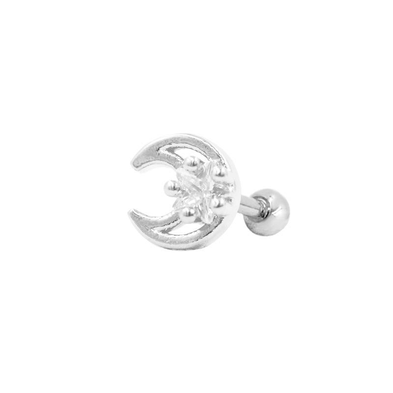3D Moon & Heart-Shaped Zirconia Cartilage Stud Earrings