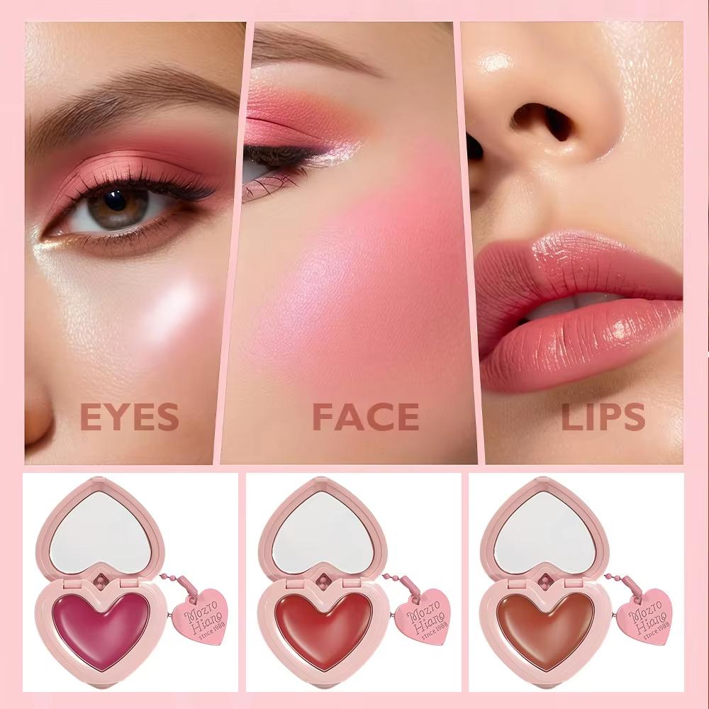 SAM SUGAR 3-Color Lip & Cheek Dual-Use Heart-Shaped Blush Stick Natural Contouring & Brightening Highlighter Blush