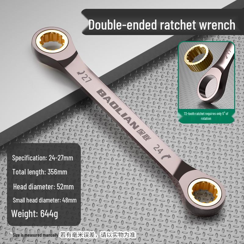 Double-Head Black Nickel Ratchet Wrench, 72 Teeth, High Hardness, Multi-Specification for Auto Repair and Household Use