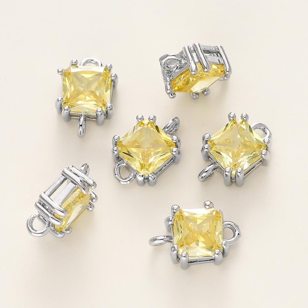 4/6Pcs 14/18K Gold Color Plated Zircon Single Hole Love Heart Double Hole Square Pendants For DIY Jewelry Making Findings