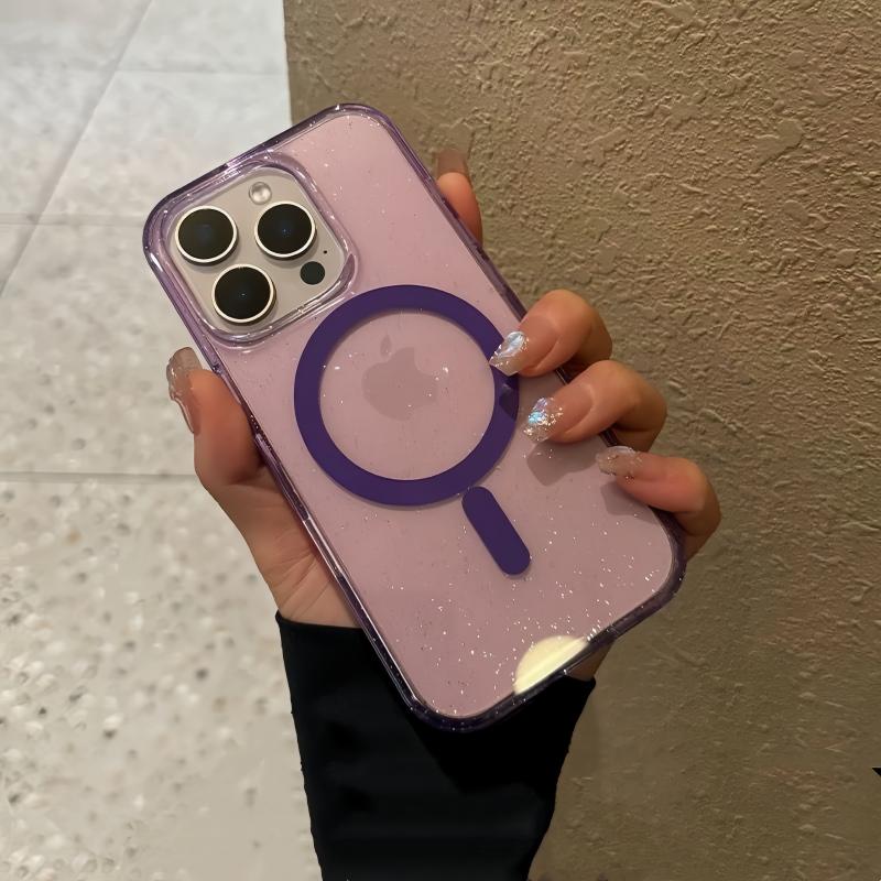 Bling Glitter Magnetic Case for iPhone 16 15 14 Plus 13 12 Pro Max Clear Hard Acrylic For Magsafe Wireless Charging Cover