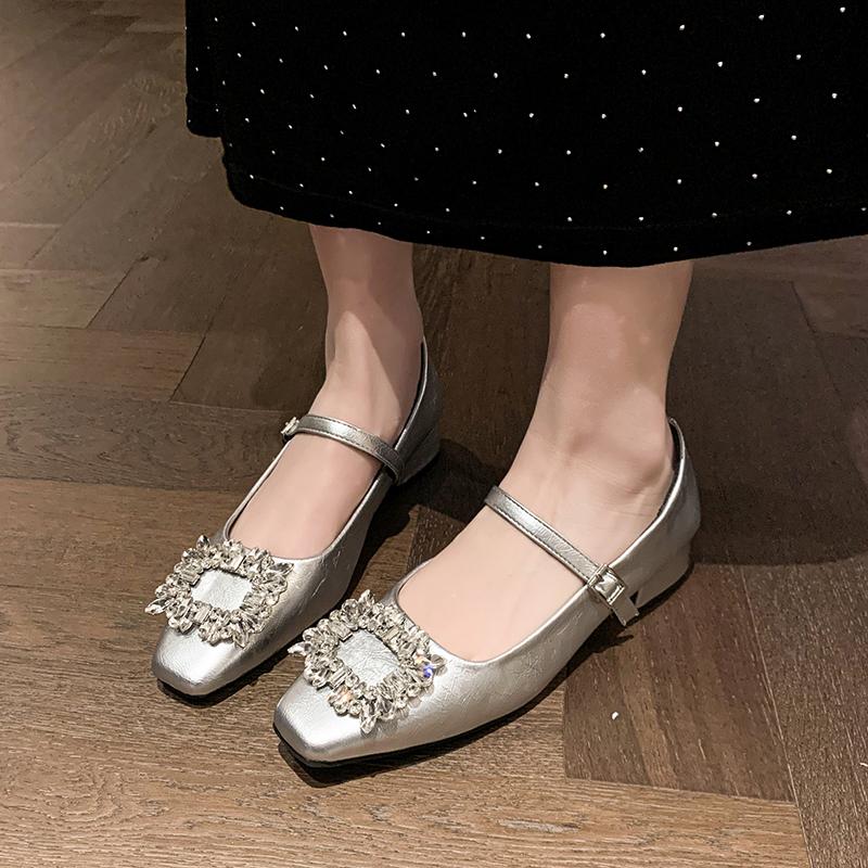 Shoes Woman Flats Buckle Crystal Dress New Rhinestone Summer On Heels Spring Mary Janes High Buckle Shoes Woman Flats Crystal