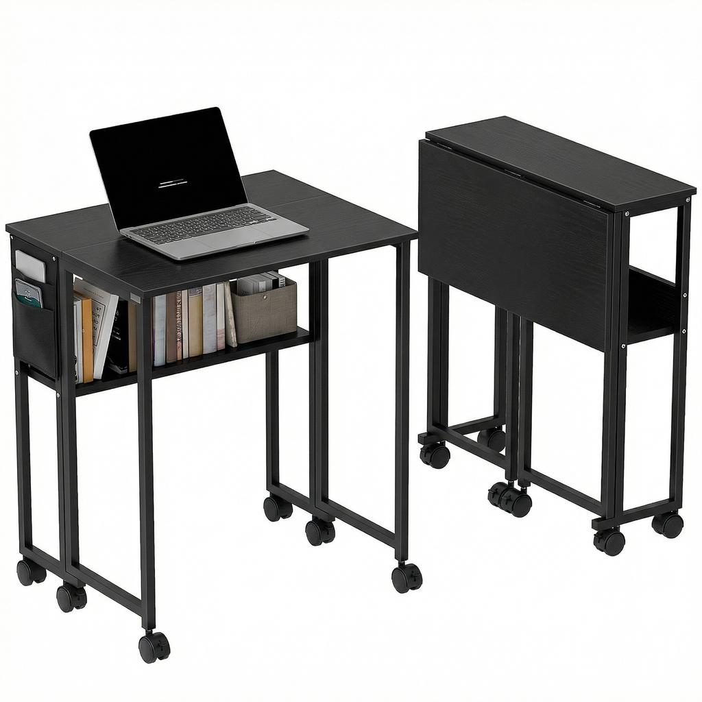 63 Cm Drop Leaf Writing Work Desk - Black