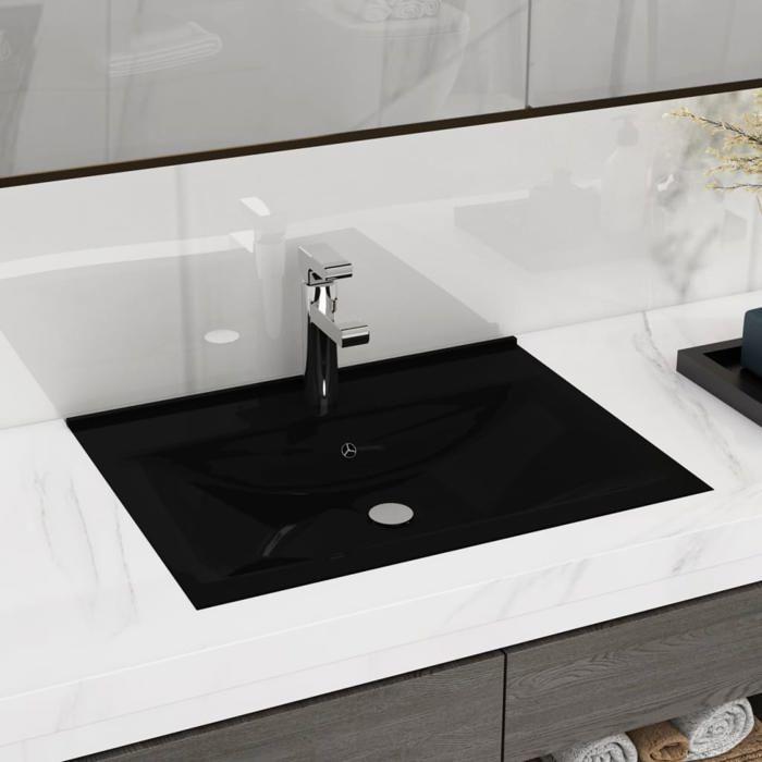 VidaXL Lavabo avec Trou de Robinet Vasque à Poser de Toilette Lave-mains de Salle de Bain Salle Cosmétique Maison Noir Mat 147030