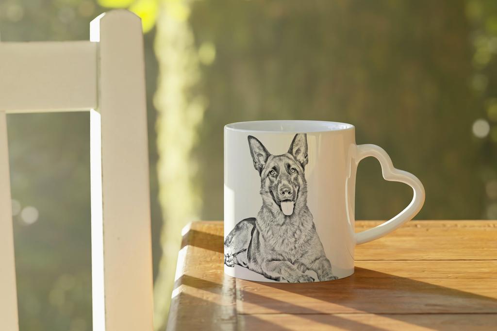 German Shepherd Dog, Alsatian Wolf Dog - cup with a dog, adorable cup with a heart-shaped handle, universal gift from the Art-Dog brand