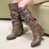Fashion Women's Shoes 2025 High Quality Slip on Women's Boots Autumn Pointed Toe Buckle Knee-High Boots Fashion Western Boots Zapatos