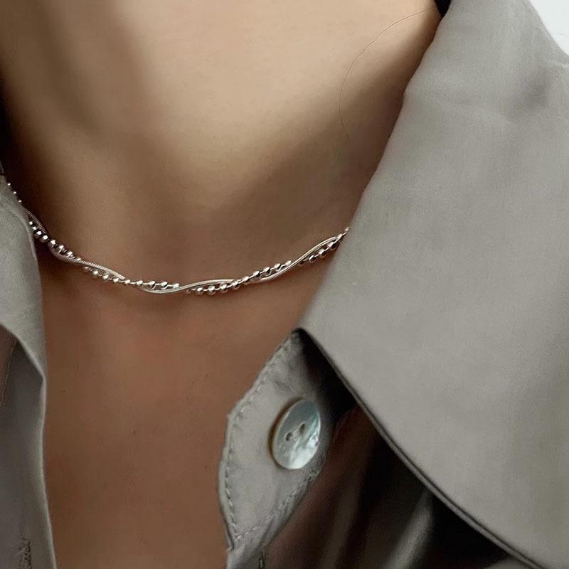 VENTFILLE 925 Sterling Silver Double Layer Bead Snake bone Chain Necklace for Women Girl Korean Simple Jewelry Gift Dropshipping