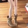 Stacked French Stiletto High Heel Pleated Boots Medium Boots Spring Versatile Pointed Fashion Thin Short Boots
