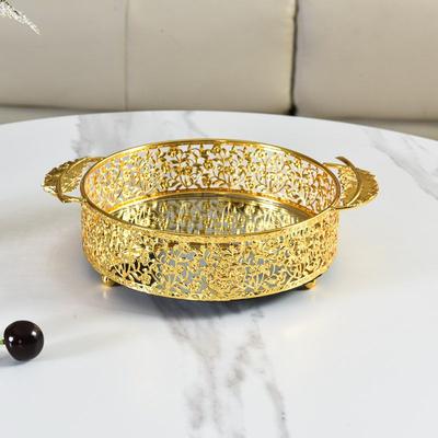 European Style Gold Metal Mirror Tray Home Multi-functional Storage Decoration Fruit Plate Glass Mirror Tray Home Decoration New