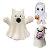 Halloween Ghost Ornaments Cute Ghost Cat Pumpkin Sculpture Spooky Resin Home Decor Desktop Figurine for Indoor Outdoor Display