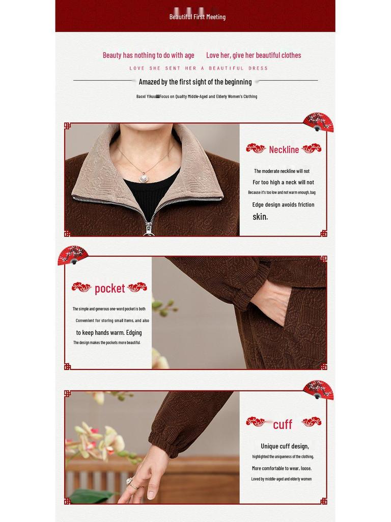 Omas Herbst-Reißverschlussjacke 2025 für Frauen mittleren und höheren Alters - Lockere Passform