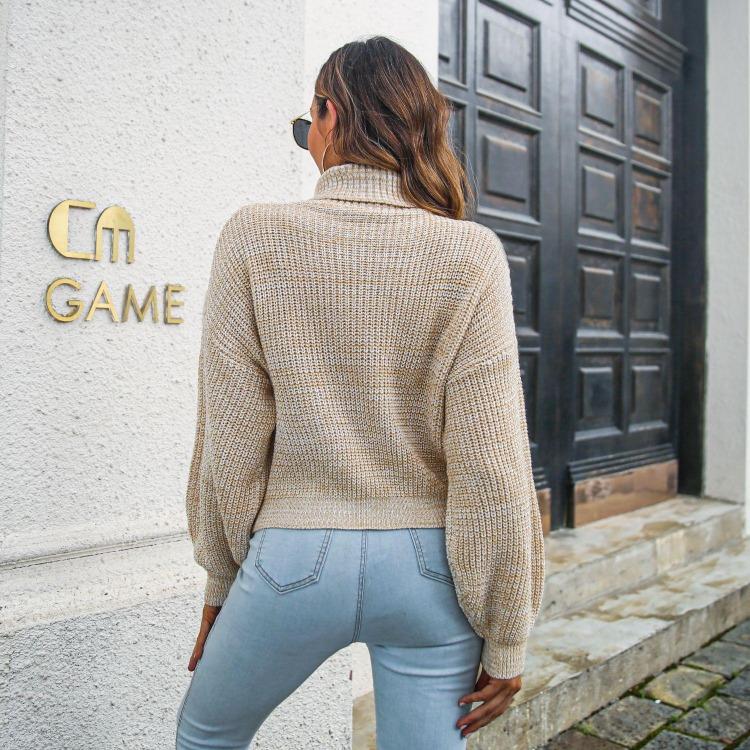 Women Chic Loose Turtleneck Sweater Autumn Winter Balloon Sleeve Colorful Blend Sizes S to L