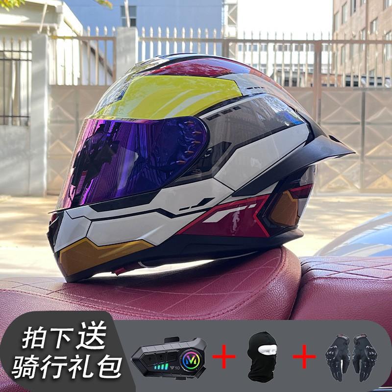ECE/GB Certified Full Face Motorcycle Helmet With Bluetooth Intercom Men Women Use Large Rear Wing Stylish Design