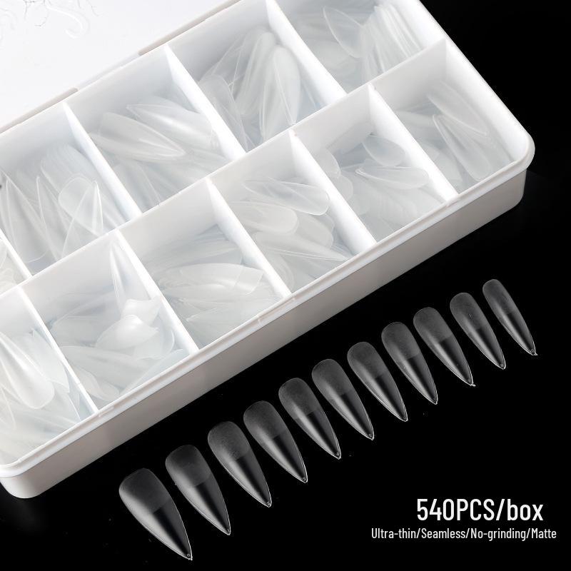 550pcs Seamless Frosted Nail Tips: Water Drop, Trapezoid, Oval Almond Shapes with Foldable White Box