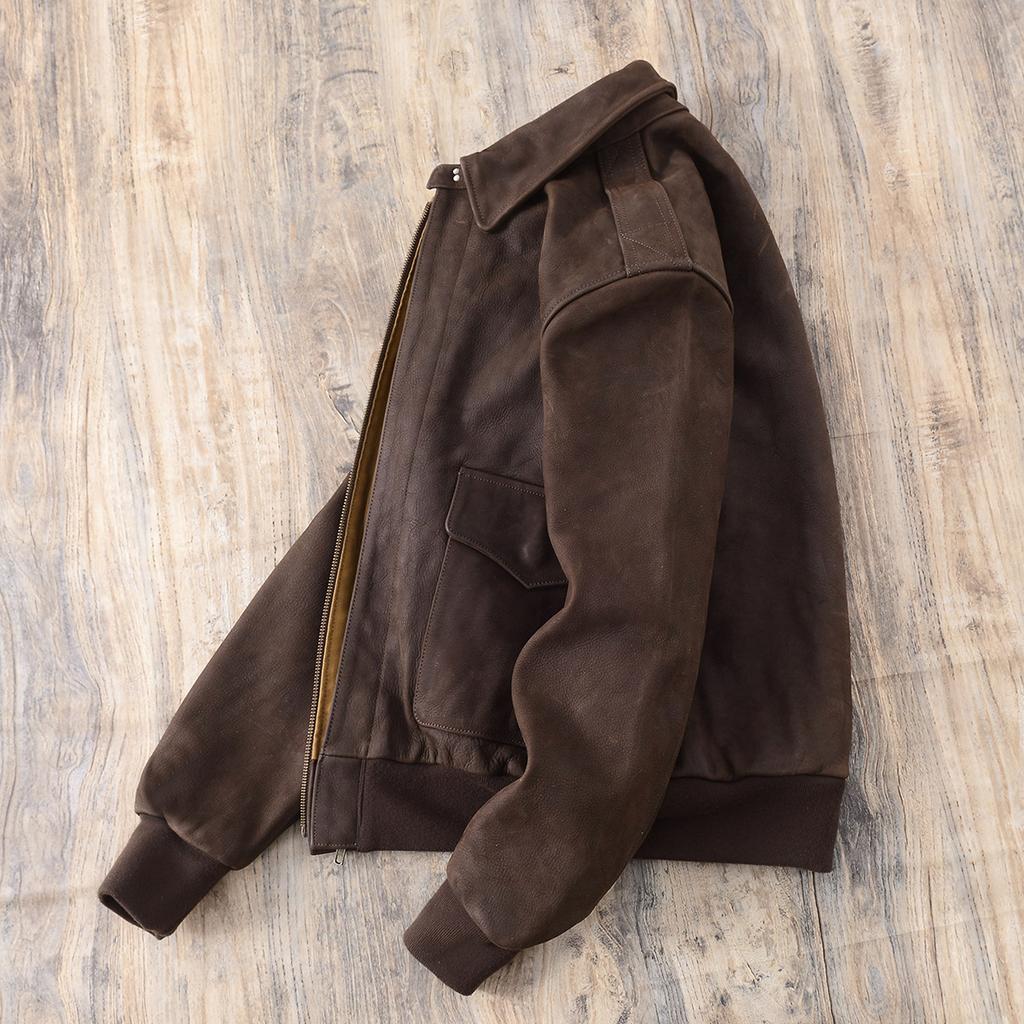 Heavy-washed retro and old A first-layer cowhide flight suit jacket for men without oily leather leather leather jacket for men