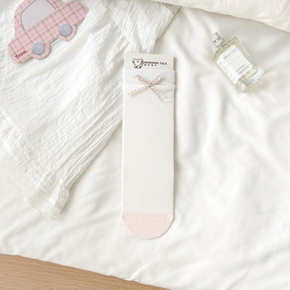 Trendy White Bow Lace Ruffle Mid-Calf Socks for Girls - Fresh Spring/Summer Style