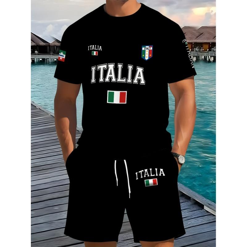 Herren Kurzarm Freizeit Sportanzug mit schwarzem Karomuster, modisch und energiegeladen