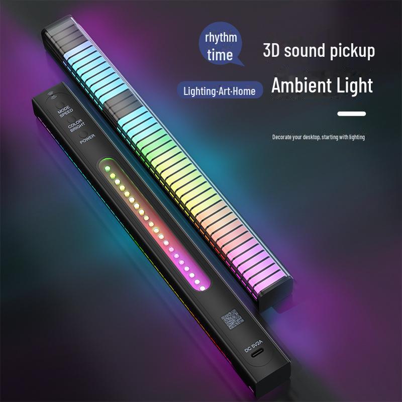 Bluetooth Voice-Controlled RGB Sensor LED Light Bar - Music Rhythm & Atmosphere Light for Desktop or Car.