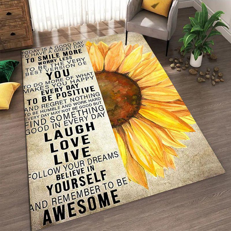 Sunflower Pattern Living Room Carpet Dirt Resistant and Easy To Maintain Foot Mat Bedroom Large-sized Floor Mat