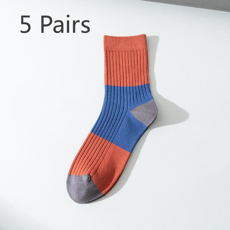 5 Pairs of Autumn and Winter Socks Medium Tube Men's Breathable Sweat Absorption Casual Socks Match Color Draw A Warm Striped Men's Socks