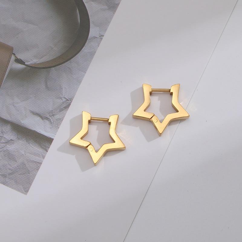 Boucles d'Oreilles en Titane et Acier - Boucles d'Oreilles Étoile à Cinq Branches Plaqué Or Véritable 18 carats, Convient aux Hommes et aux Femmes