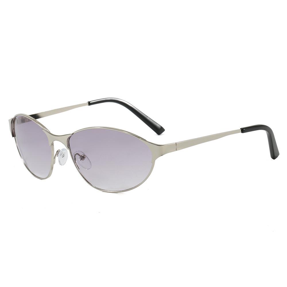 Futuristic Metallic Silver Cat-Eye Sunglasses - Korean Style Outdoor Sports Eyewear