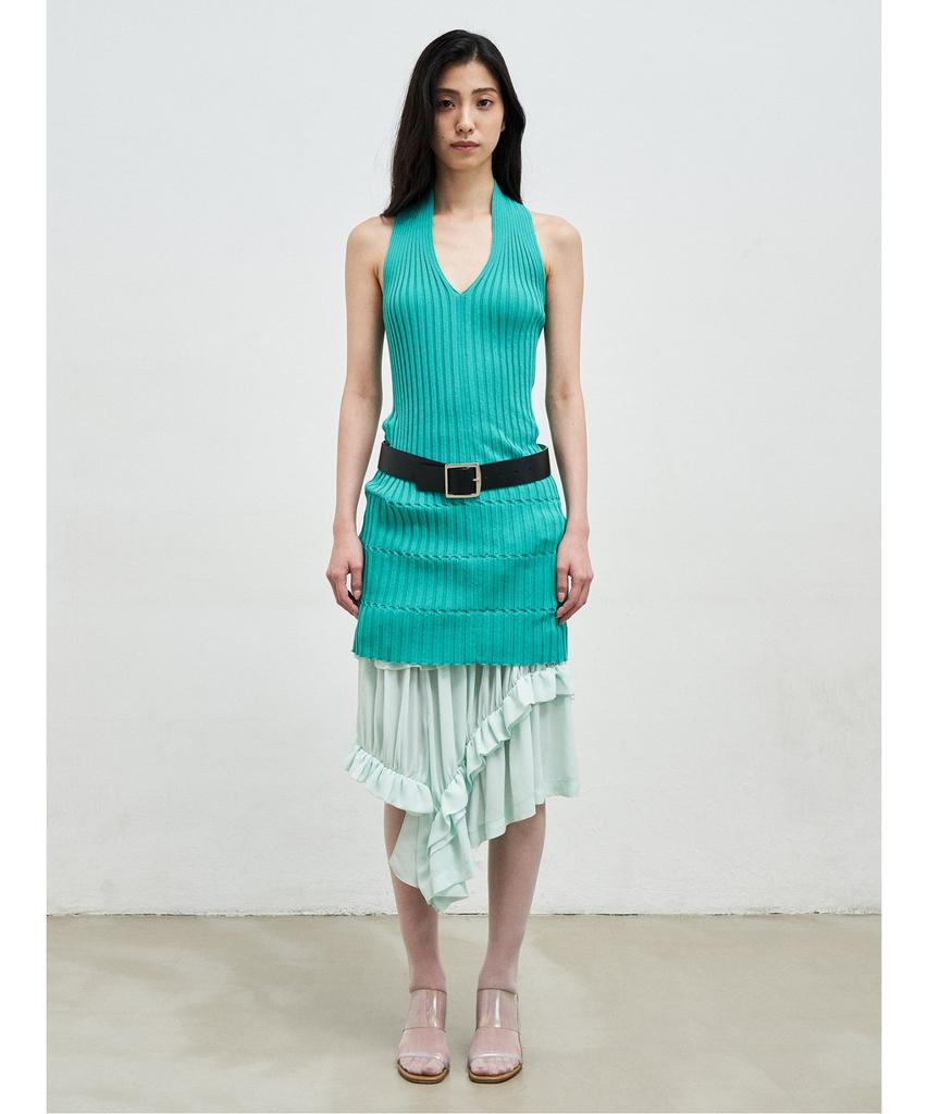 Anggae Crafted Rib Halter Dress Green