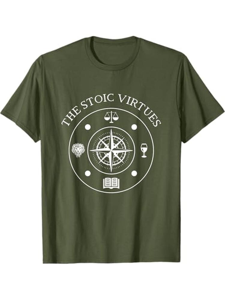 Stoic VirtuesMarcus Aurelius  Seneca PhilosophyAncient Roman Stoic Compass Design100 Cotton Oneck Printed Mens Tshirt