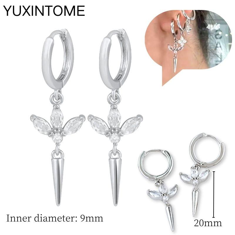 925 Sterling Silver Ear Needle Fashion Hoop Earrings White Crystal Luxury Women's Silver Earrings Wedding Women's Jewelry Gift