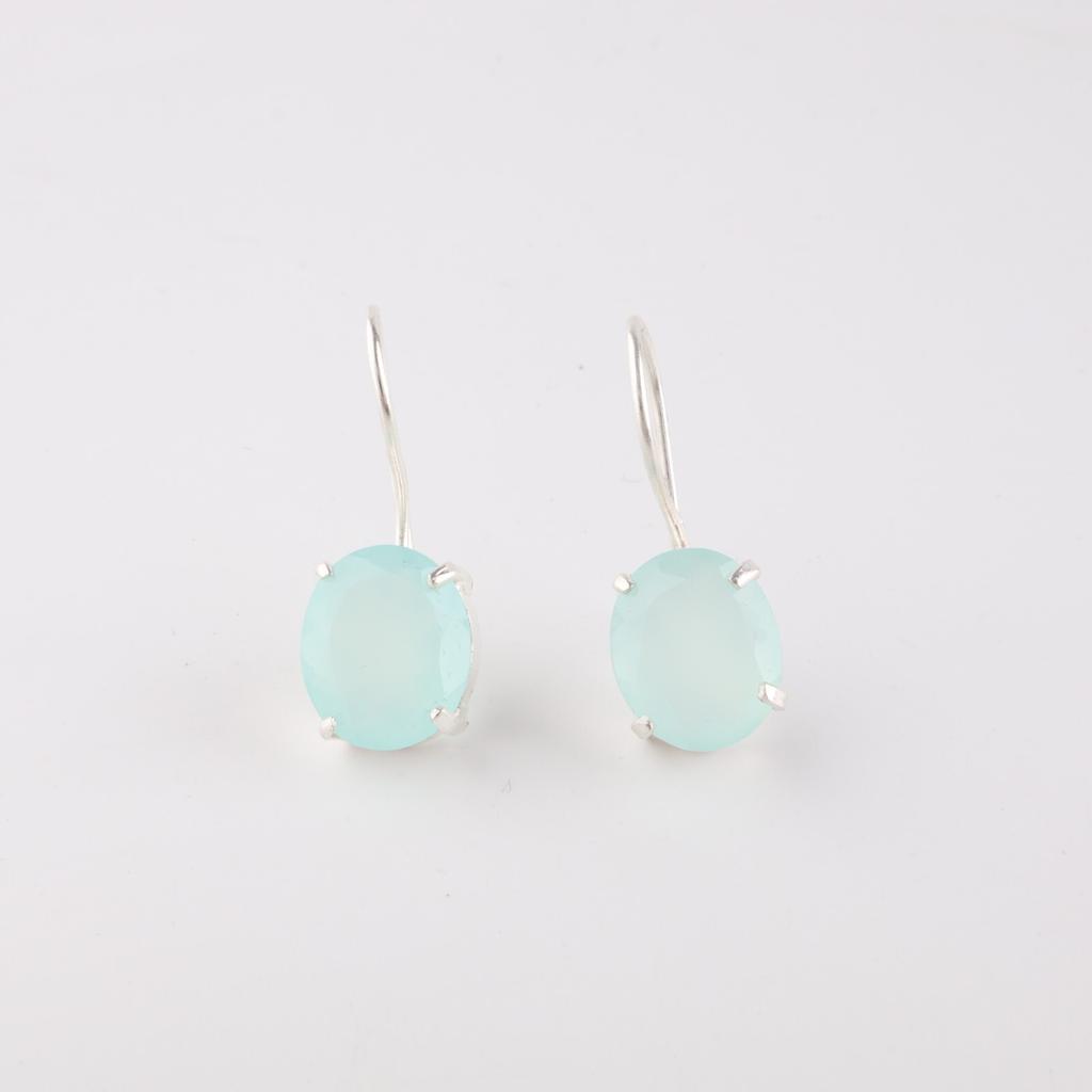 Aqua Chalcedony Gemstone 925 Sterling Silver Jewelry Drop/Dangle Earrings 1.05" EE-173-18